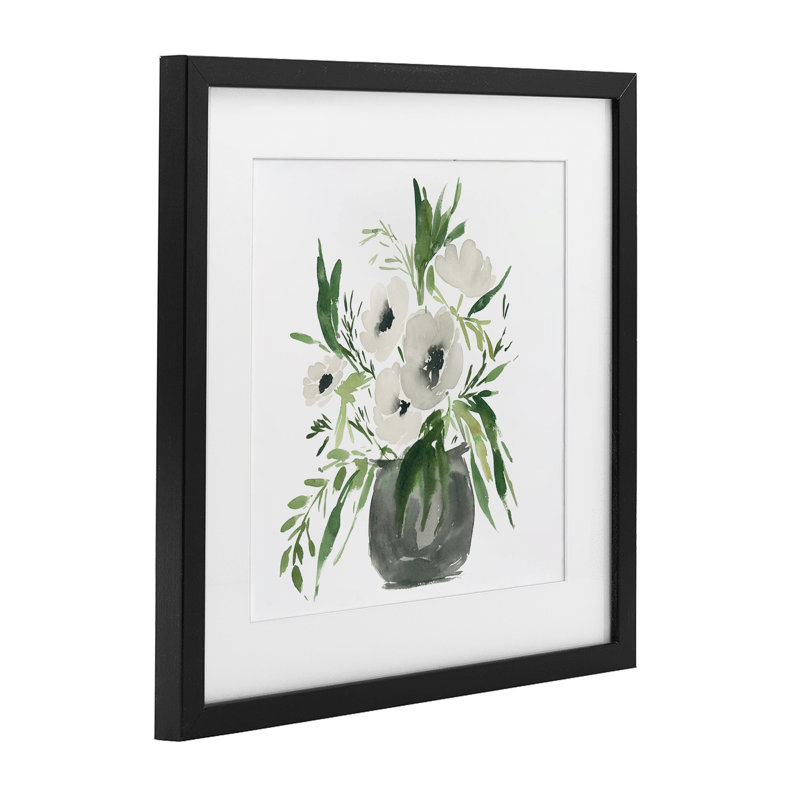 «Rounded Anemones», reproduction d'art sous verre encadrée par Lucille Price, H 16 po x l 16 po, Cadre noir minuit