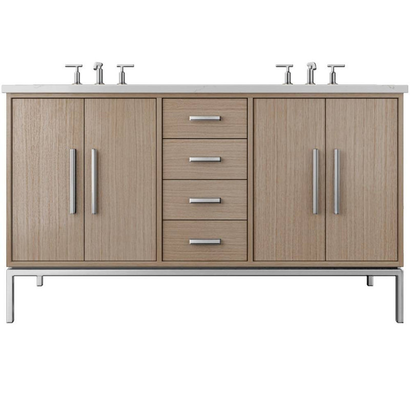 Rift White Oak Double Bath Vanity, Natural Weathered, 60", Polished Chrome