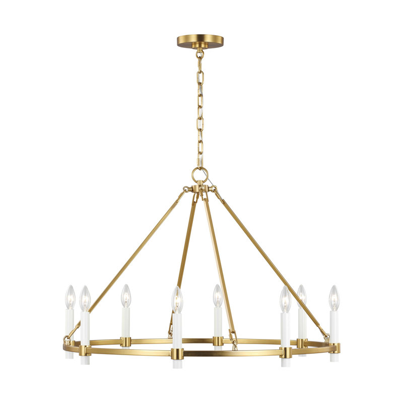 Marston Burnished Brass 8-Light Candle Style Wagon Wheel Chandelier
