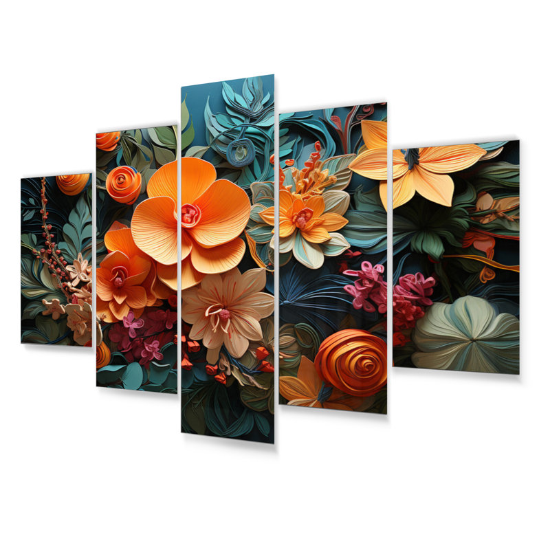 Ensemble de salon art mural orange orange et tropical Tangle V - collages abstraits