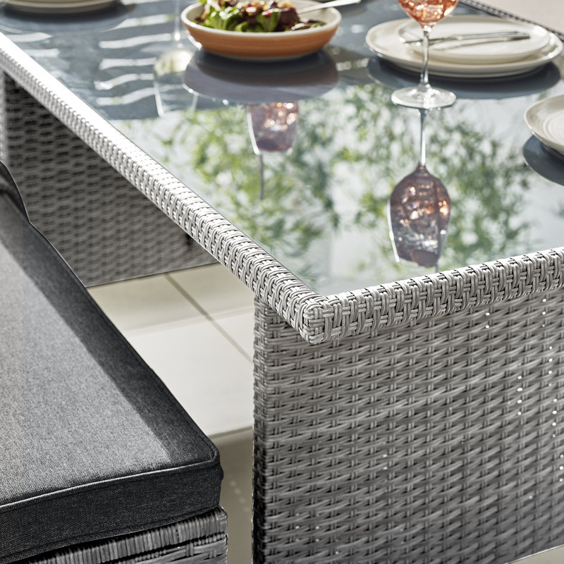 Deklan 9 Person Outdoor Garden Dining Set - PE Rattan Corner Sofa Lounge Set Modern Patios, Gray