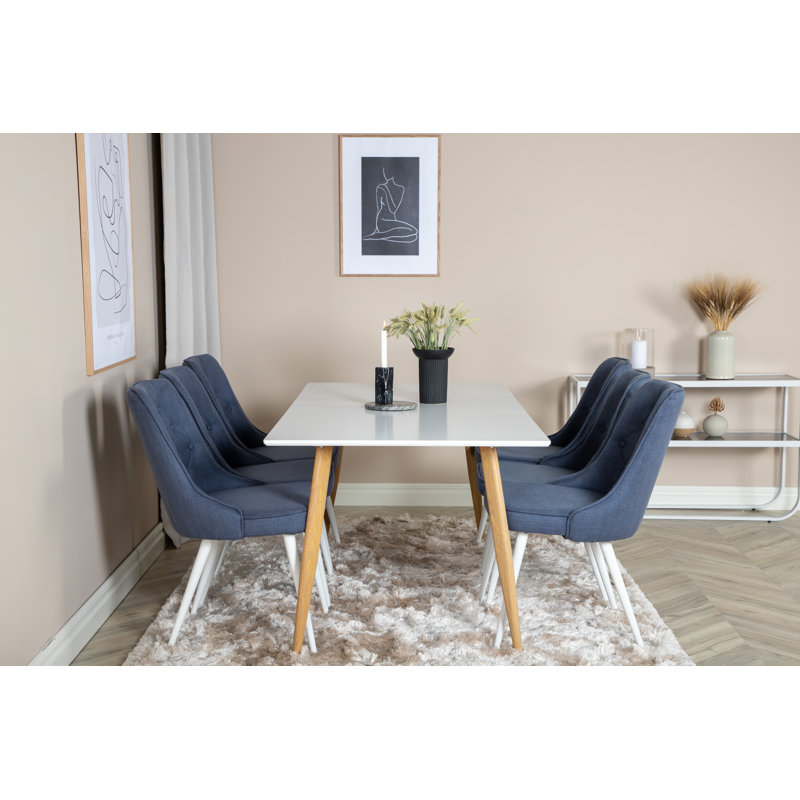 Rouse 6 -Person Dining Set, White/Brown, Blue, H75 x L180 x W90cm