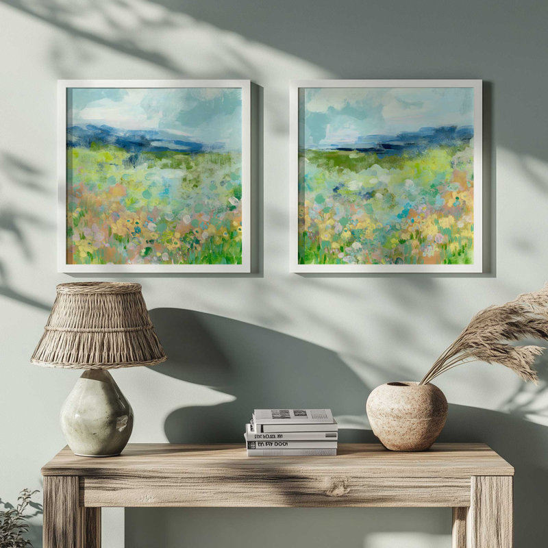 «Fields of Happy», ensemble de 2 impressions, 30 po x 30 po, Impression encadrée, Blanc opaque