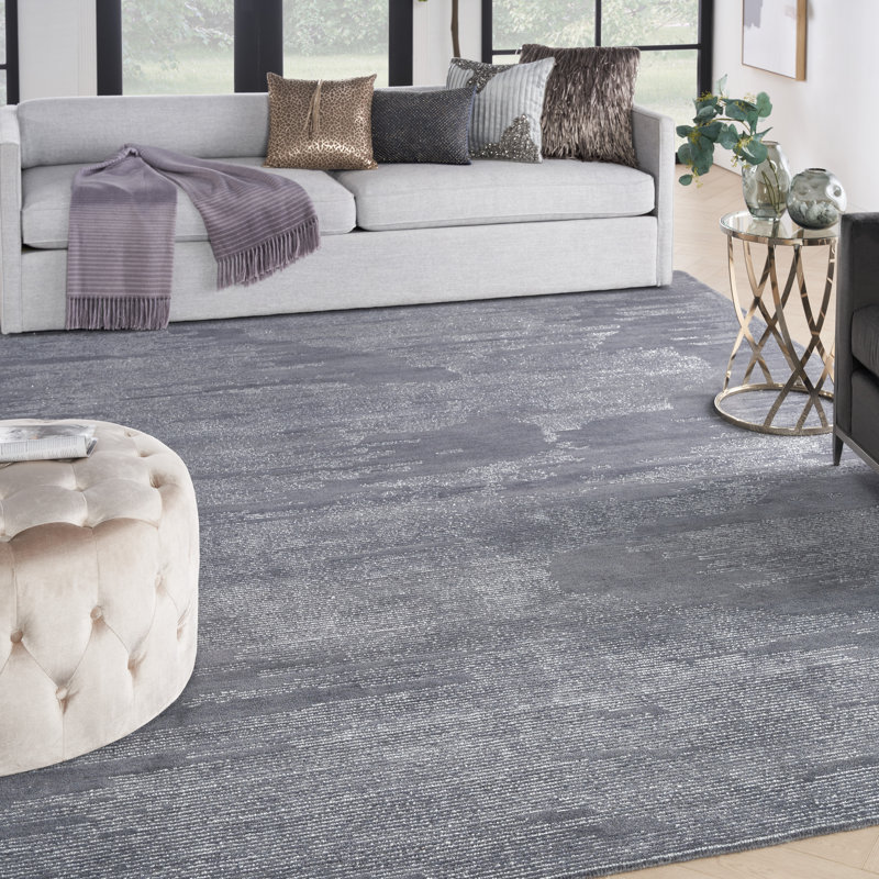 Abstract Area Rug in Blue/Ivory, Rectangle 7'9" x 9'9"