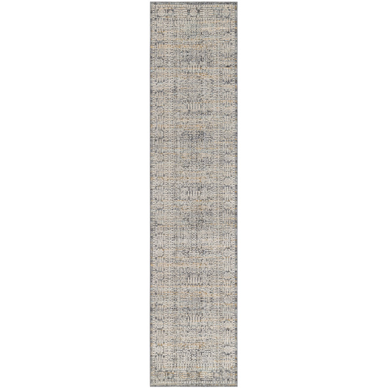 Tapis géométrique tissé rectangle bleu / noir / gris, Tapis de couloir 2 pi 3 po x 8 pi