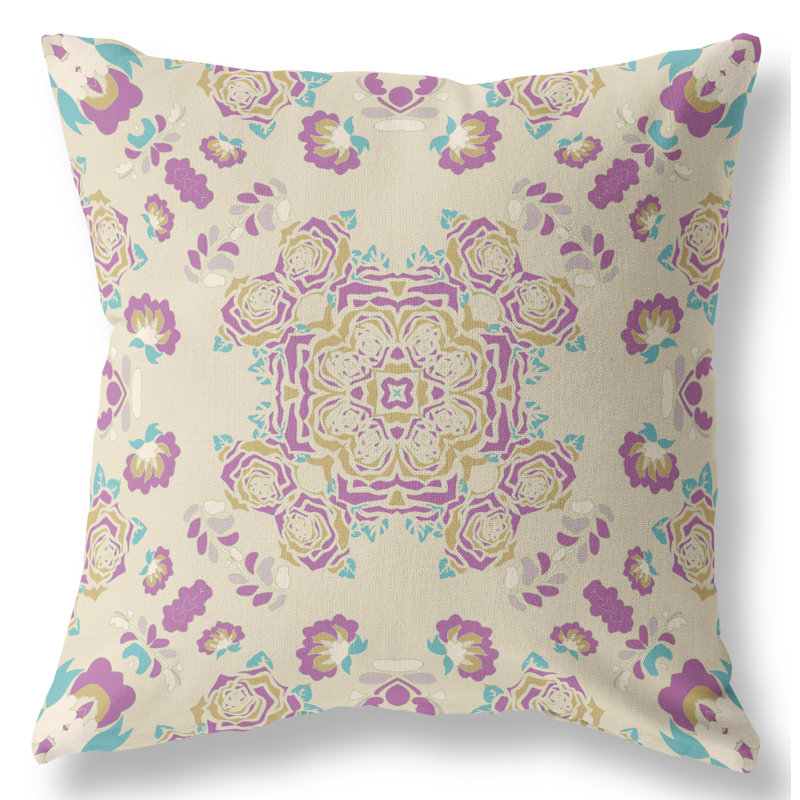  Housse et insert de coussin carré rose, 26" x 26", Blanc cassé / Mauve