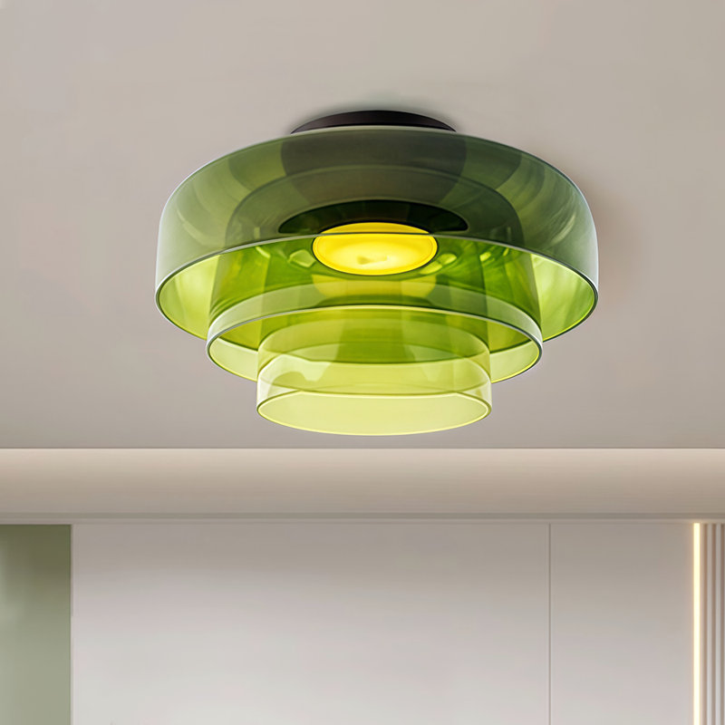 Abat-jour en verre Mid-Century, Vert, Couche triple