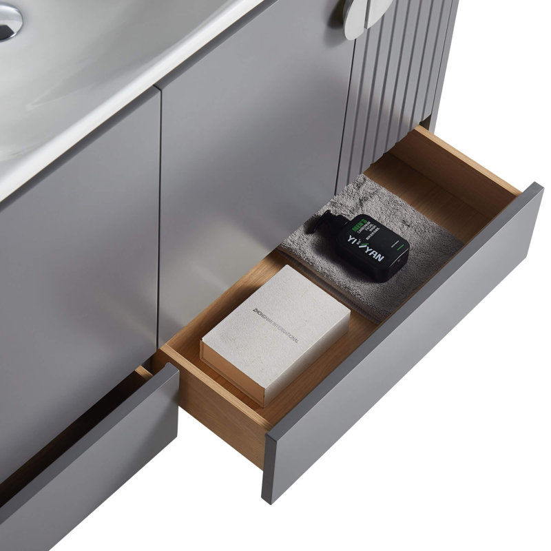 Ensemble de meuble-lavabo simple 48 po Saimah, Gris roche, Chrome poli