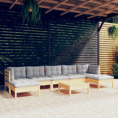 Ensemble de salon de jardin en bois de pin massif gris Vidaxl, tissu (100% polyester)