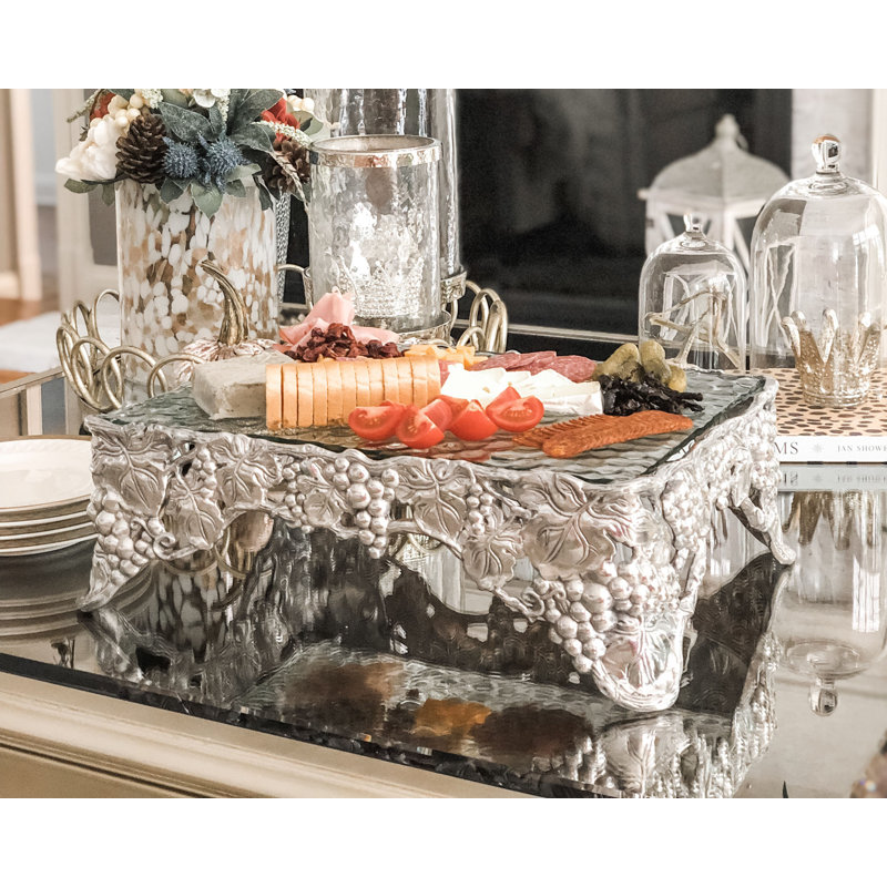 Elegant Silver Aluminum and Glass Grape Cake Pedestal Stand