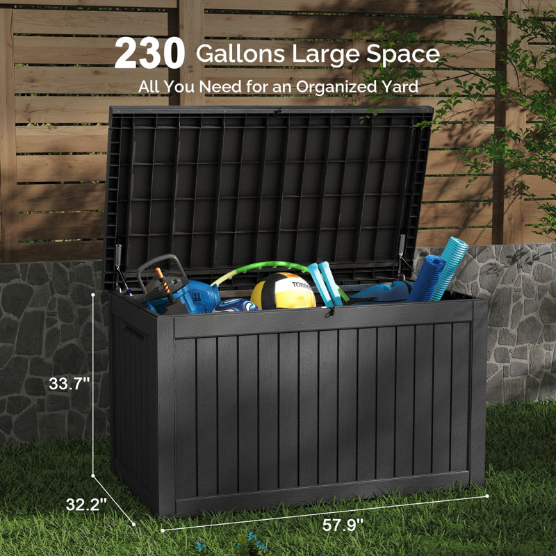 260 Gallon Outdoor Storage Box, Large Deck Box with Gas Struct, Waterproof Resin Storage Bin for Patio Cushions, Pool Supplies, Lockable Box, UV Resistant