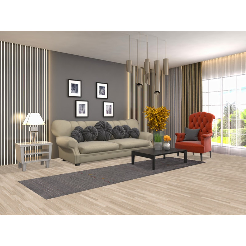 Tapis de couloir oriental gris foncé à rayures Gabbeh 3 x 10