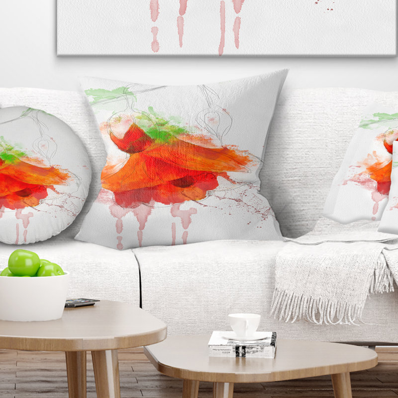 Aquarelle de rose rouge - coussin à imprimé floral, 18 po x 18 po, Coussin décoratif