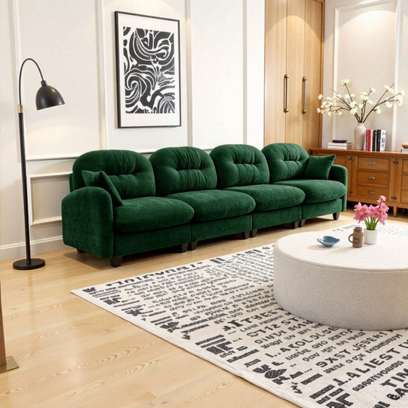 Canapé modulaire à quatre places avec dossier capitonné, canapé en chenille de qualité supérieure, Vert