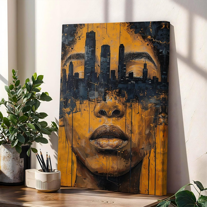 Décoration murale en toile 12 x 18 pouces jaune et noir paysage urbain pour studio de bureau personnel