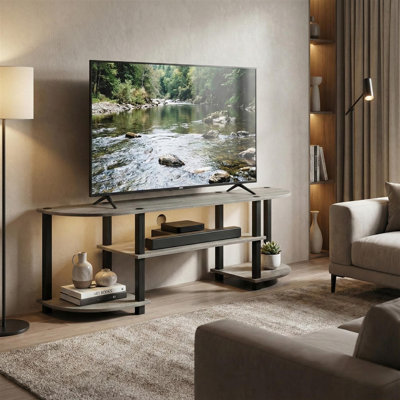 Turn N Tube Wide TV Entertainment Center Oak Grey and Black Modern TV Stand Media Console for Living Room