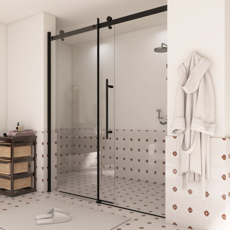 Frameless Shower Door Single Sliding With Stainless Steel Handle