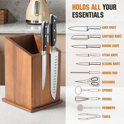 Magnetic Knife Holder Without Knives, Acacia Wood Kitchen Utensil Holder With Strong Magnet, Universal Knife Block For Knives, Scissors & Utensils