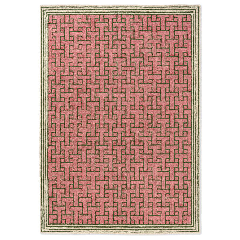 Geometric Area Rug in Dust Pink/Green/Beige, Rectangle 5'3" x 7'6"