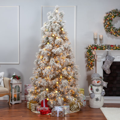 White Frosted 7' Pre-Lit Pine Christmas Tree
