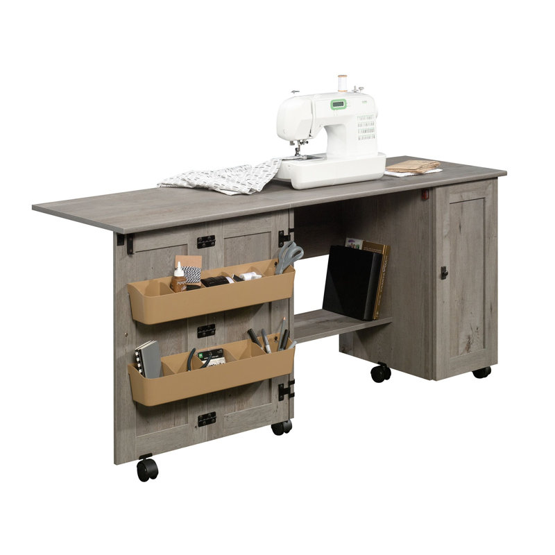Table de couture avec roues, Gris, Gris, H 30 po x l 65,984 po x P 32,047 po