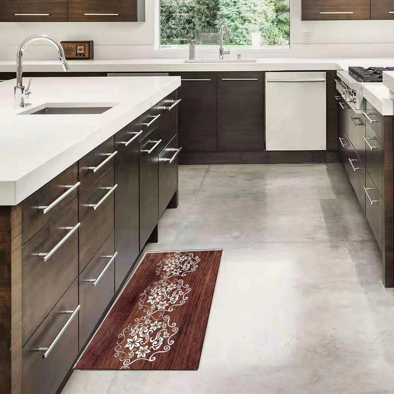 Modern & Contemporary Floral Polyester Water Resistant Non-Skid Kitchen Mat