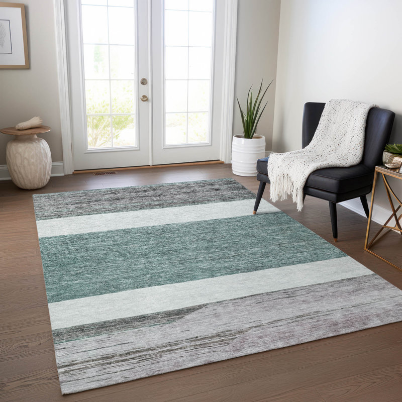 Chantissa Teal Washable Indoor-Outdoor Rug - LOOMLAN, 8' x 10'