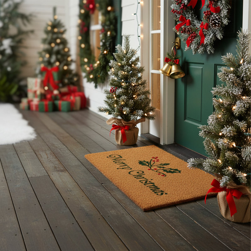 Tapis de porte antidérapant Amitola Christmas Holly, Rectangle 2 pi x 3 pi
