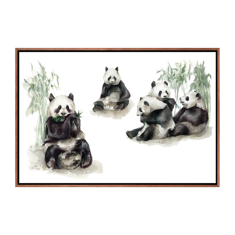 Pandas, H 26 po x l 40 po x 1,5 po, Toile classique avec cadre brun
