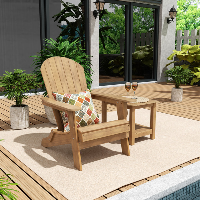 Arrlo Foldable Outdoor Adirondack Chair With Table, Teak