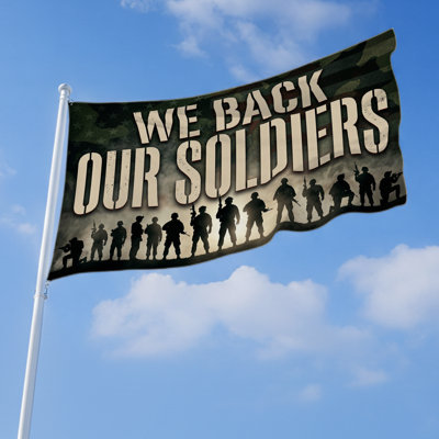 Drapeau extérieur We Back Our Militaires (4 pi x 6 pi) par - Polyester durable et résistant à la décoloration, bords nets, œillets en laiton - Drapeau de guerre et de soutien de troupe imprimé en HD - Fabriqué aux États-Unis