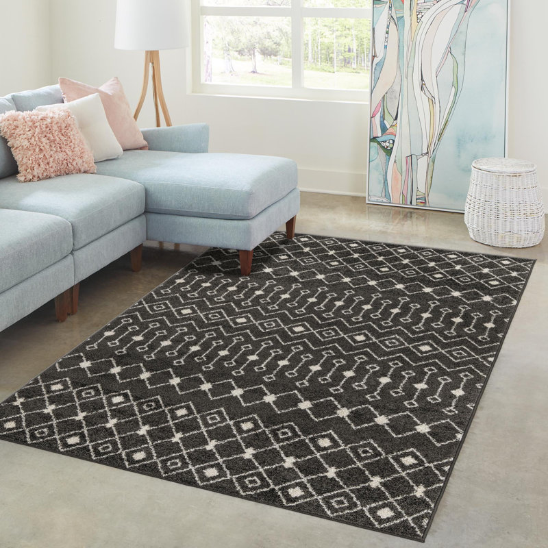 Tapis gris foncé en polypropylène tissé à la machine Briehn, Rectangle 9 pi x 12 pi
