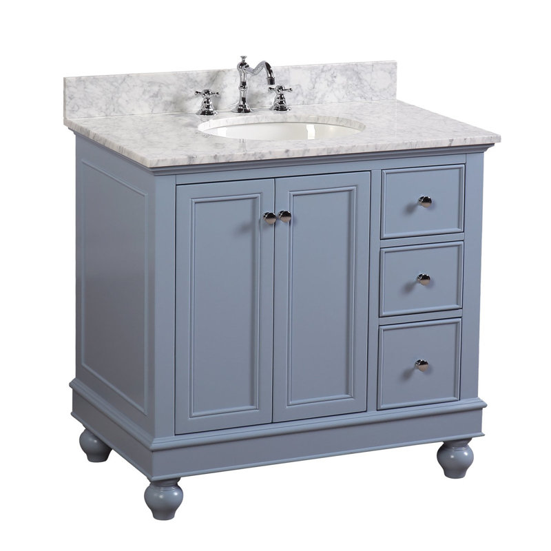 Ensemble de meuble-lavabo simple 36 po Ferdinand, Bleu poudré, Marbre de Carrare