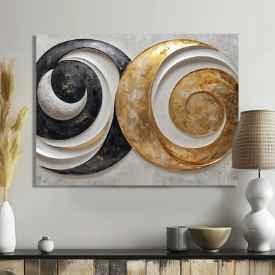 Abstract Gold And White Eclipse Of Moons I - Modern Metal Art Print, Abstract Spirals Metal Wall Art