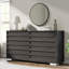  Ensemble de chambre avec grand lit 2 pièces, lit plateforme et commode 6 tiroirs Farmhouse, noir-179207649-179207652
