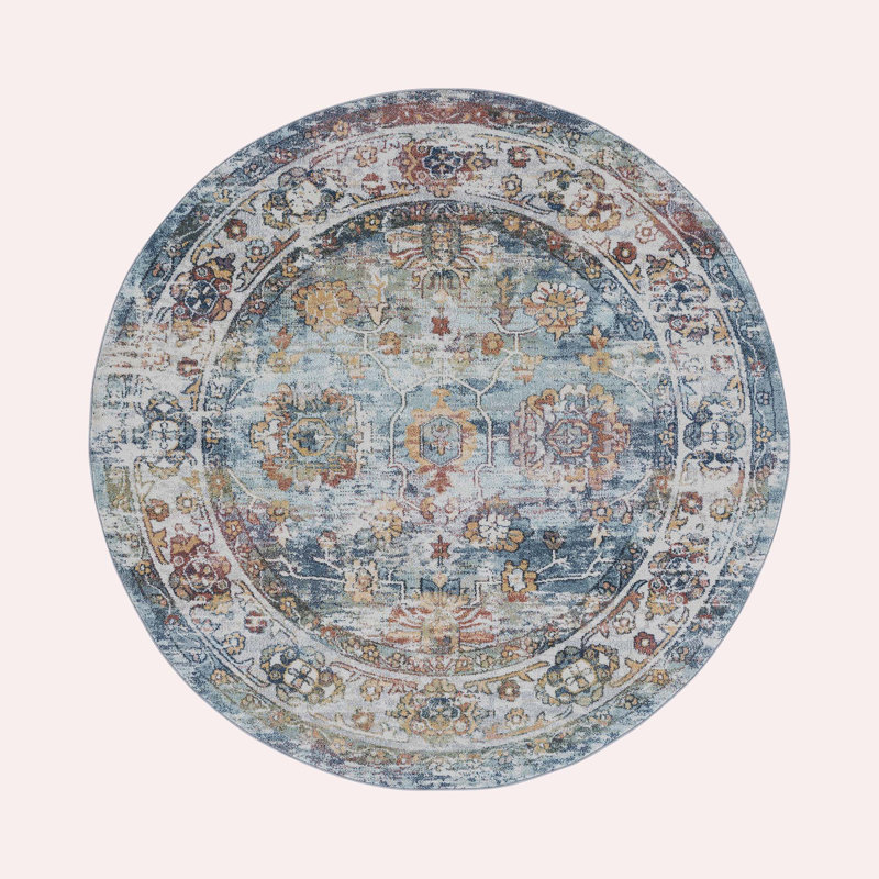 Athulya Gwendolyn Oriental Blue/Cream Area Rug, Round 7'10"