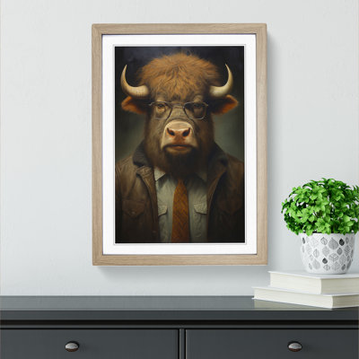 Bison With Glasses Painting - Single Picture Frame Print on Wood