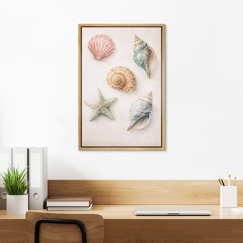 «Soft Neutral Seashell and Starfish Coastal Collection», art mural encadré sur toile, H 36 po x l 24 po, Natural