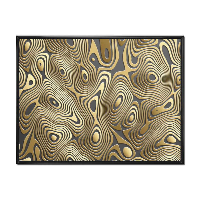 Wavy Luxury Gold Gradients II - peinture sur toile, H 34 po x l 44 po, Toile à cadre flottant noir