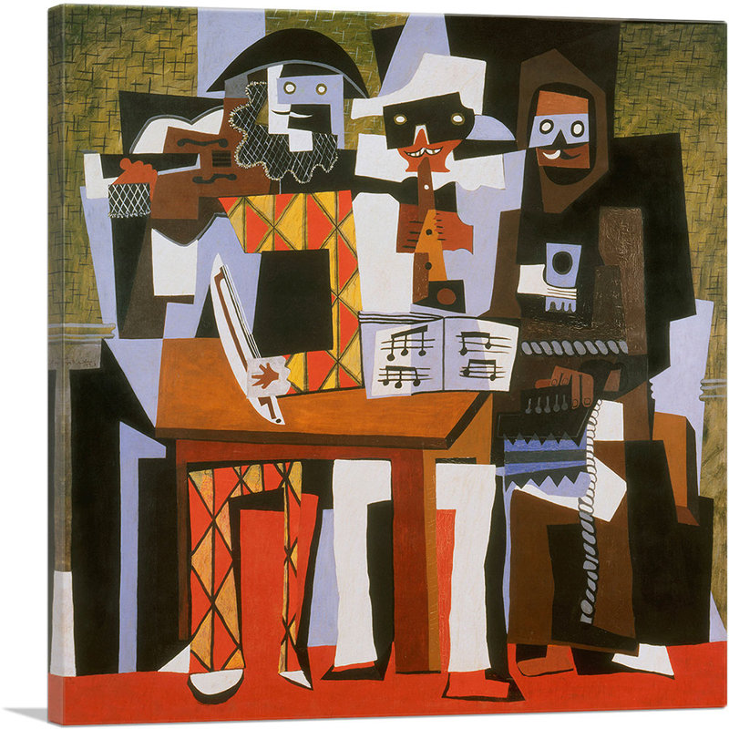 «Three Musisans 1921» par Pablo Picasso, reproduction d'art sur toile tendue, H 18 po x l 18 po x P 0,75 po