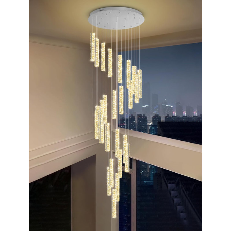 Balazs 25-Light Spiral Crystal Chandeliers 10ft Long Foyer Pendant Light Dimmable 3000-6000K LED