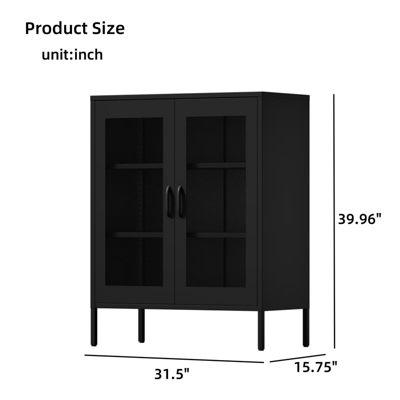 Armoire de rangement en métal de 40 pouces de haut avec portes et tablettes en filet, étagères de rangement polyvalentes, armoire de bureau à 3 tablettes, noir