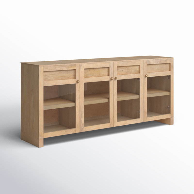 Stonewall Light Brown Wood Sideboard with Glass Doors