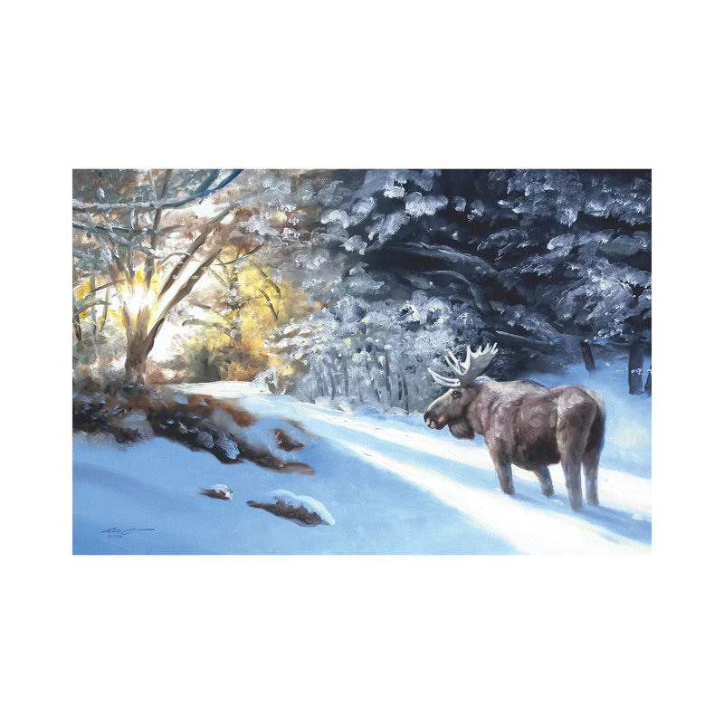 Moose In The Snow by D. "Rusty" Rust - Gallery-Wrapped Canvas Giclée on Canvas, 20.32 cm H x 30.48 cm W, Canvas