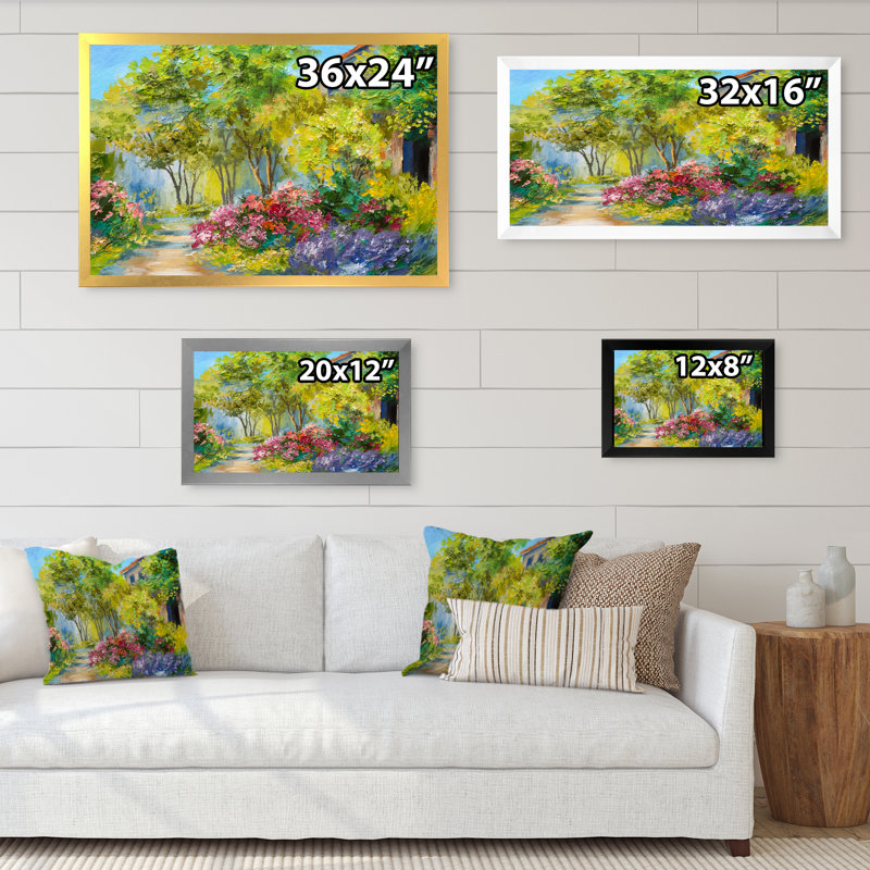Fleurs colorées dans la maison méditerranéenne - reproduction d'art sur toile, Toile avec cadre noir