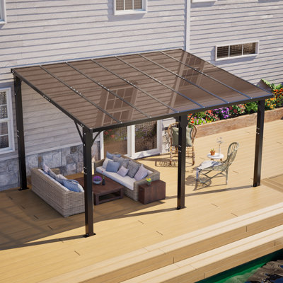 Pavillon de jardin rigide de 14 x 10 pi, pergola d'extérieur robuste avec toit en polycarbonate teinté, structure en aluminium antirouille et résistante aux rayons UV et à la neige - pour patio, jardin, abri d'auto