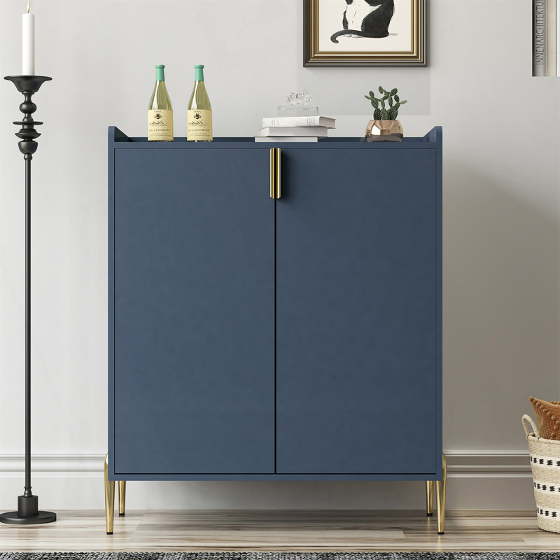 Armoire à vin moderne à 2 portes avec tablettes réglables, support à vin et charnières à fermeture douce, Bleu