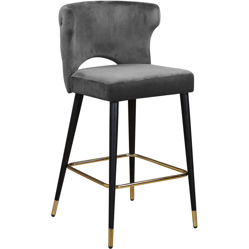 Sanchez Upholstered Counter Stool with Metal Frame, Grey Velvet