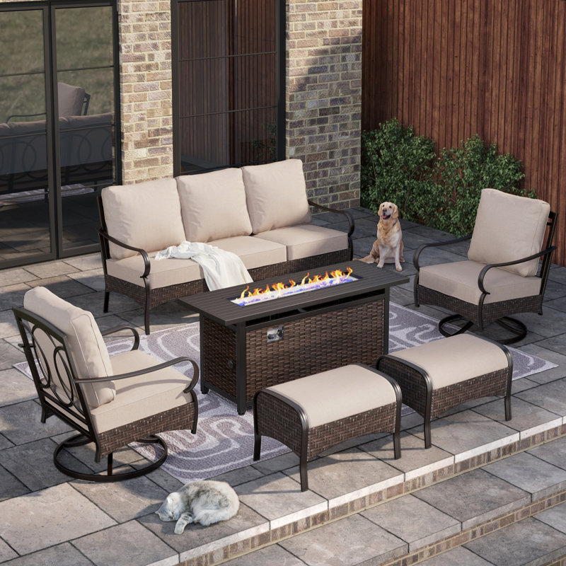 5 - Person Patio Conversation Set With Swiveling Lounge Chairs, Beige