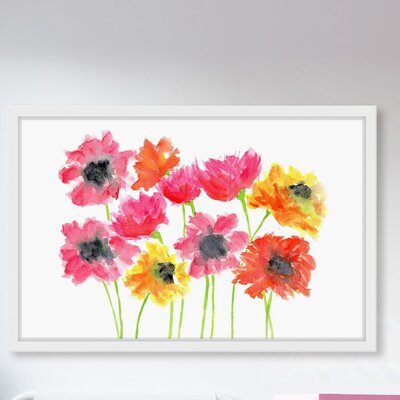 Bold Zinnias' by Thimble Sparrow Framed Painting Print -  Marmont Hill, MH-THISPA-37-NWFP-36